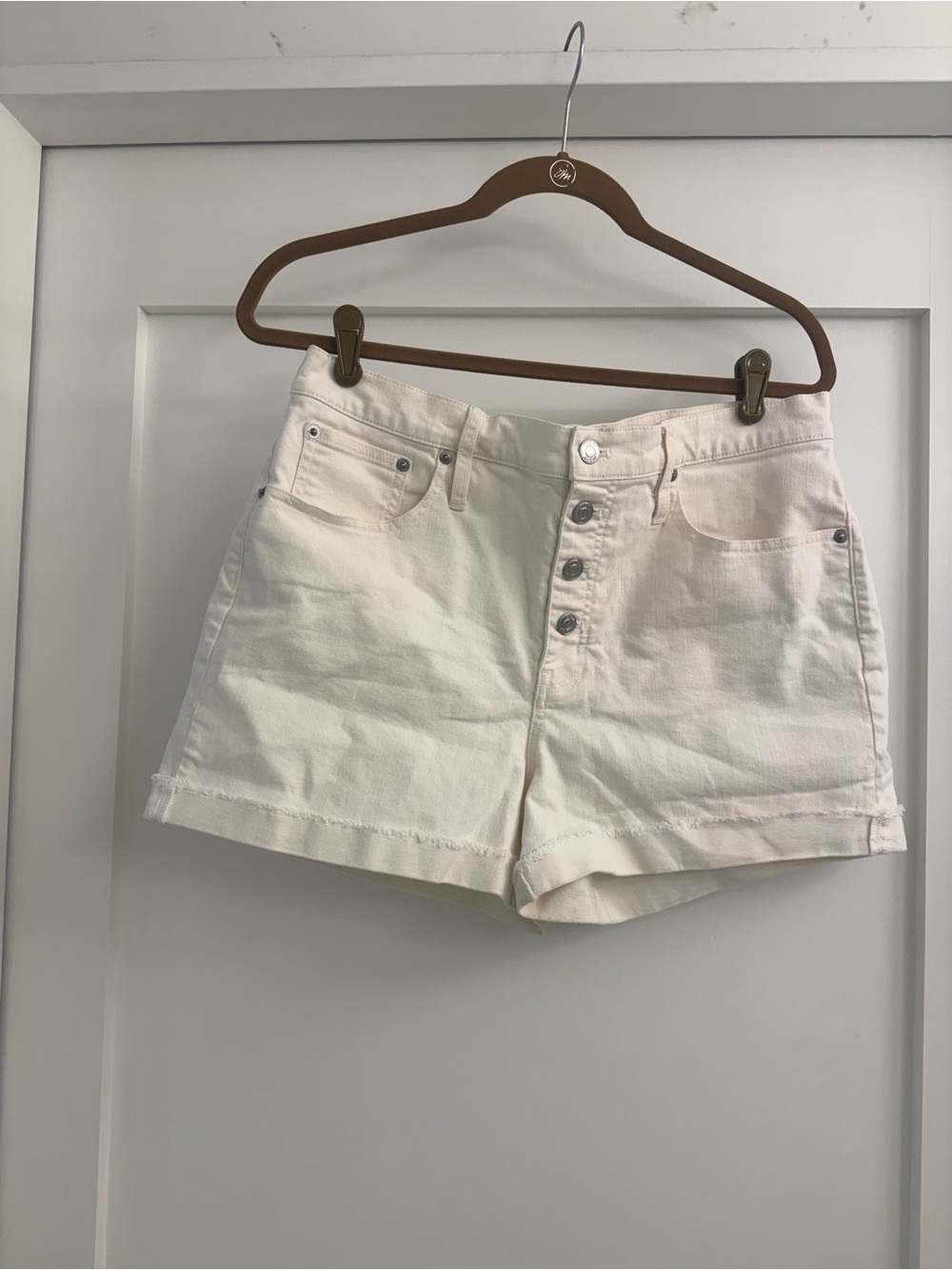 J. Crew Cream-White Button Fly Denim Shorts